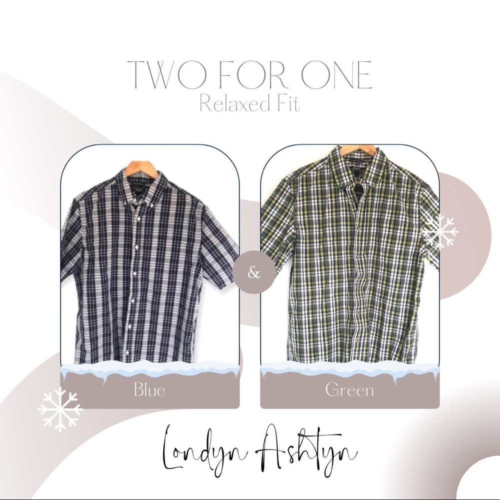 TWO PLAID SHORTSLEEVED BUTTON UP SHIRTS SIZE MEDIUM